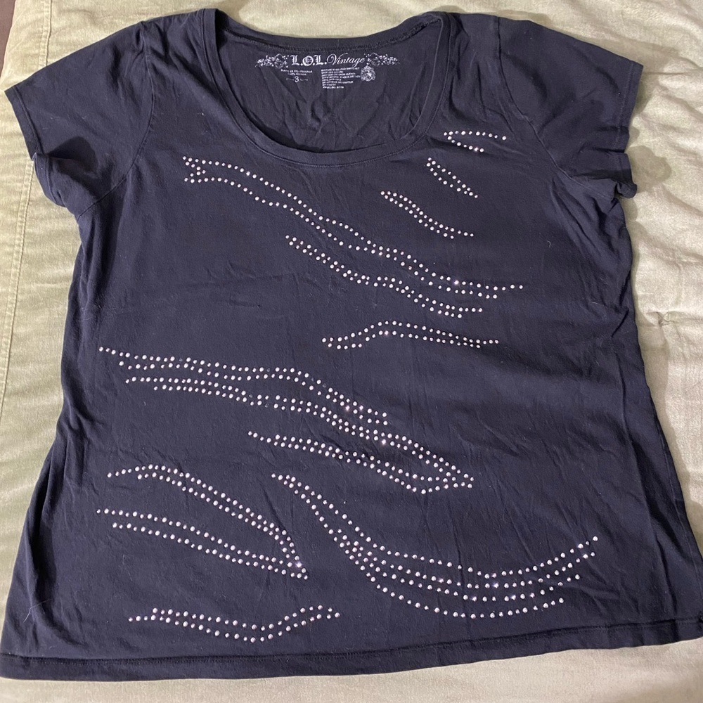 LOL Vintage black with bling T-shirt top shirt woman’s  Sz 3  F-21